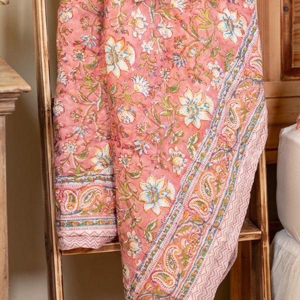 April Cornell – Blossom Block Print Throw, Peach