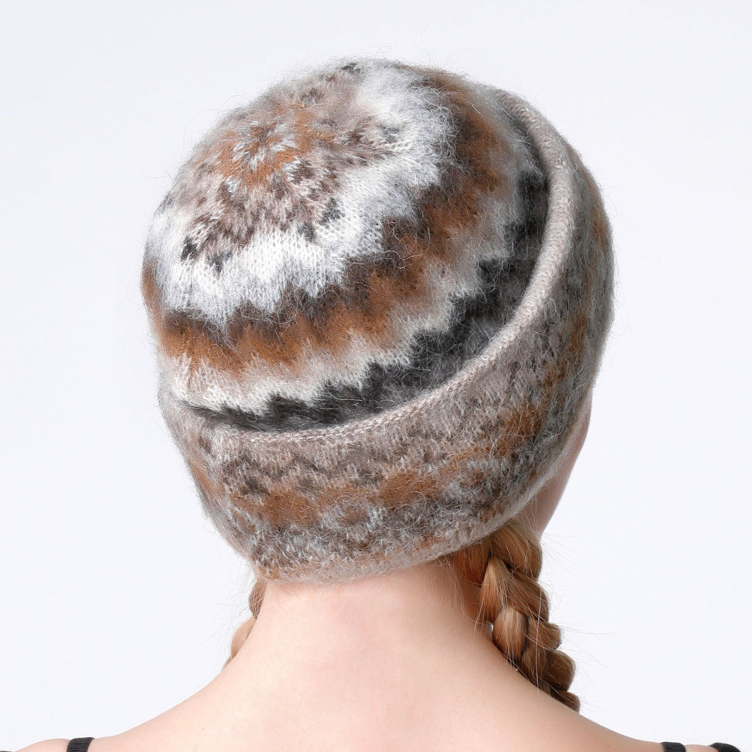 Icelandic Wool Double Cuff Toque - Brown/Grey