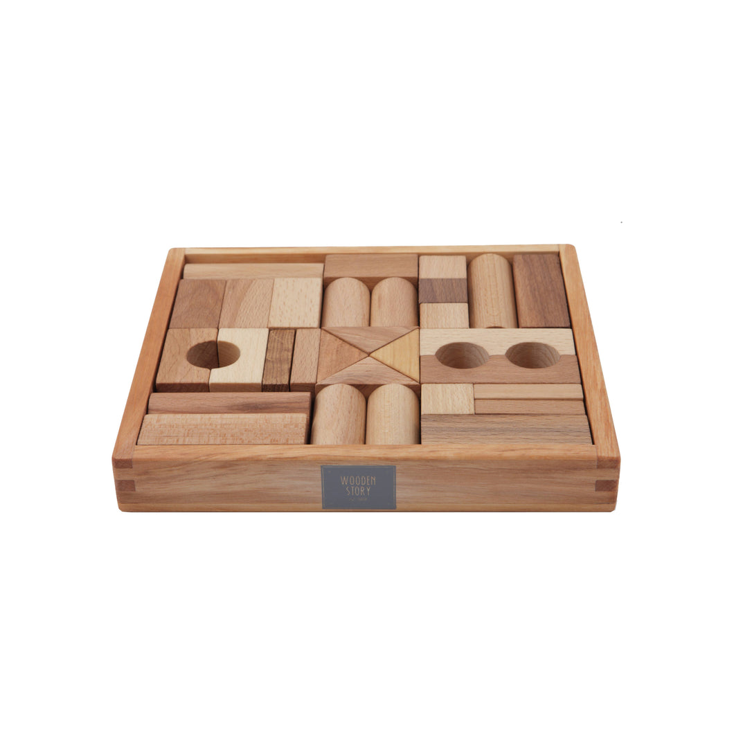 Wooden Blocks In Tray - Natural