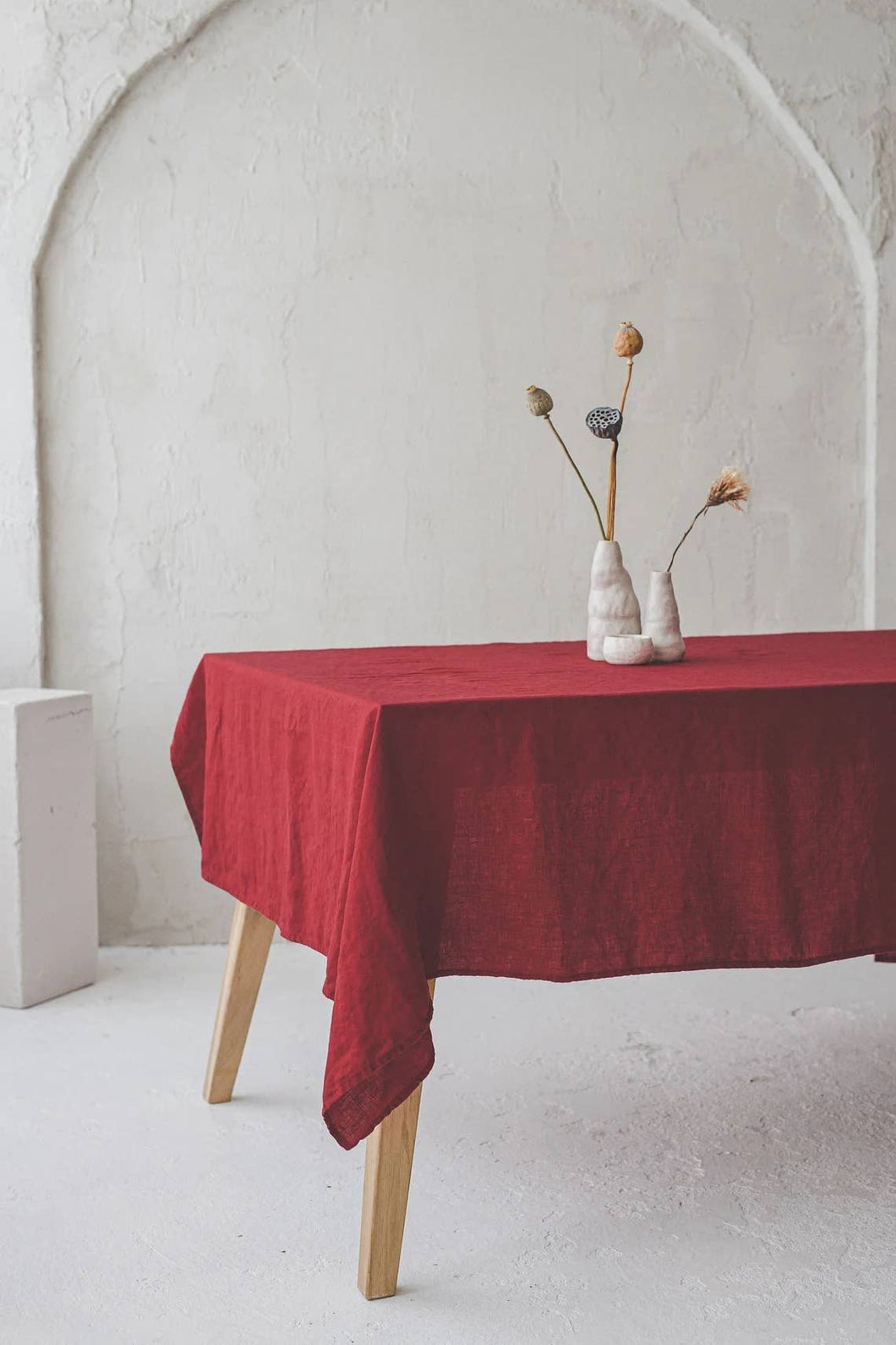 Handmade Linen Tablecloth - Dark Cherry Red