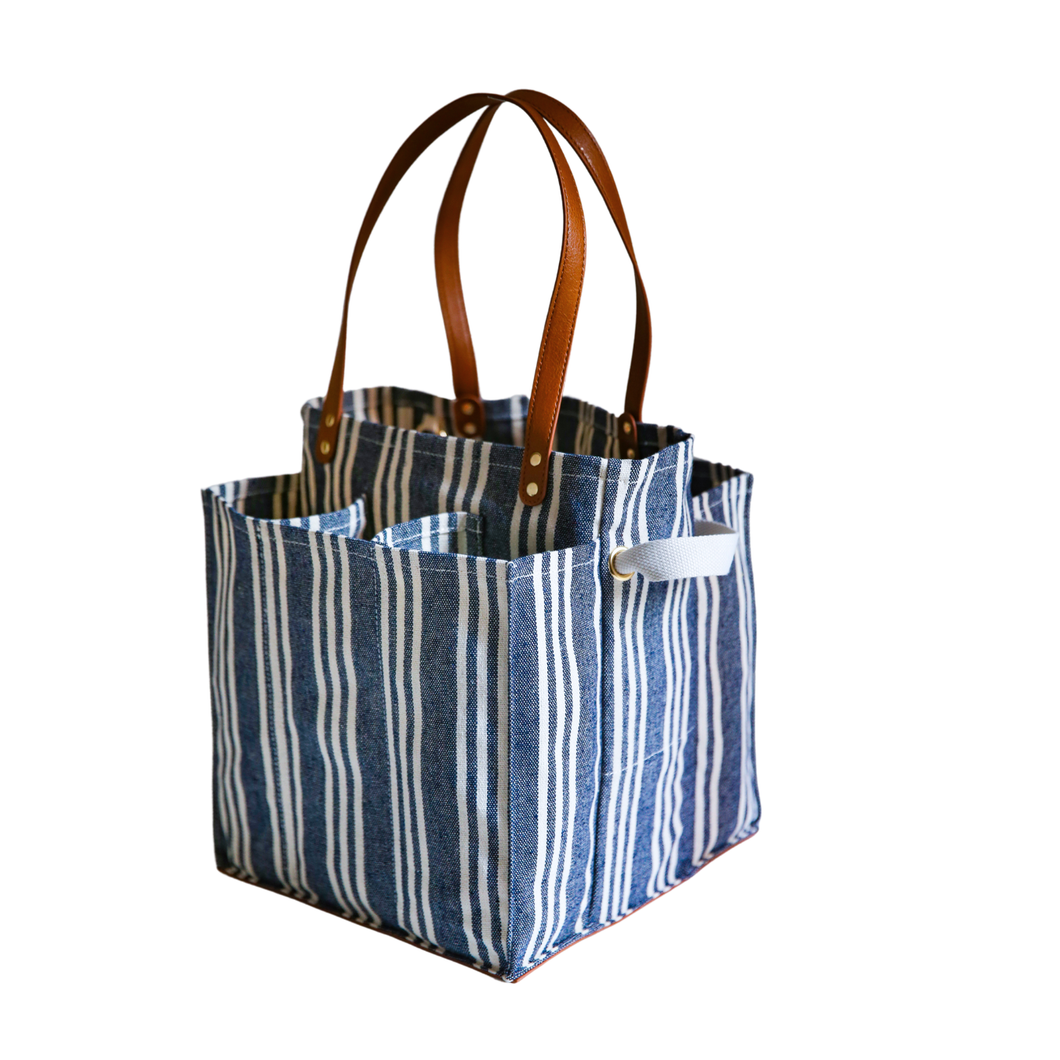 Blue Striped Canvas Tote Bag