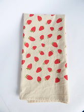 Load image into Gallery viewer, The High Fiber - Strawberry Kitchen Towel, Handprinted Tea Towel, Berry Towel
