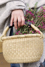 Load image into Gallery viewer, Natural Baby Ghanaian Bolga Basket with Black Leather Handle
