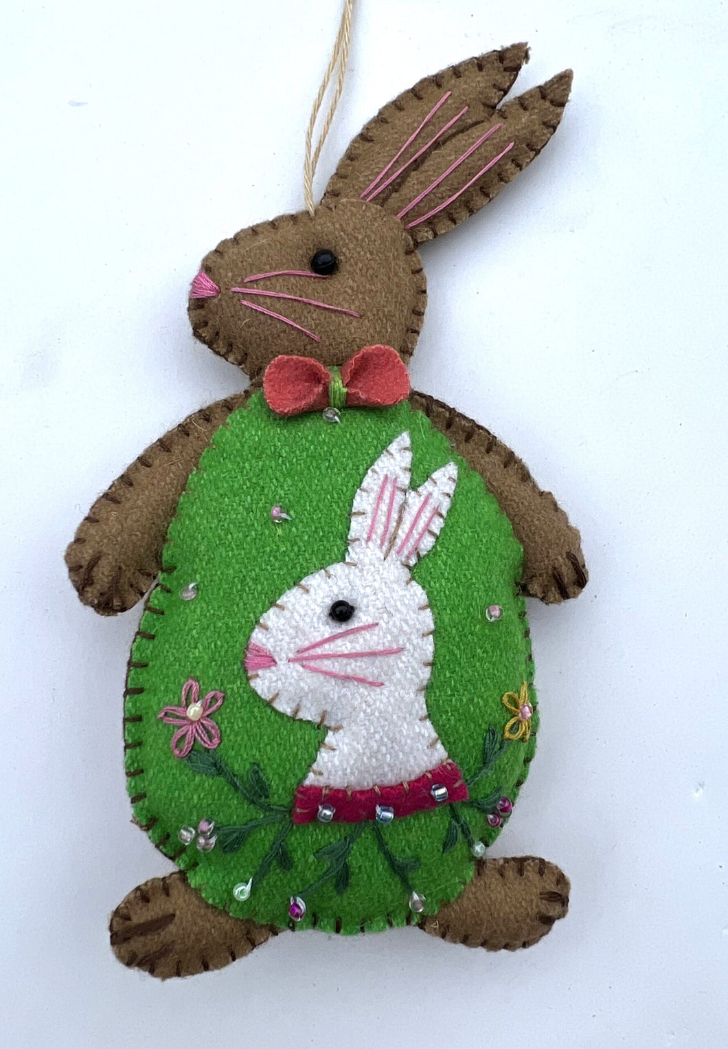Embroidered Felt Bunny Ornament with Rabbit