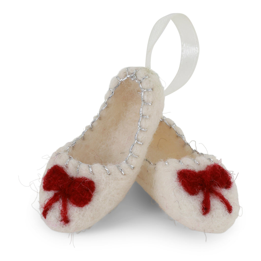 White Mini Ballerina Shoes with Red Bow