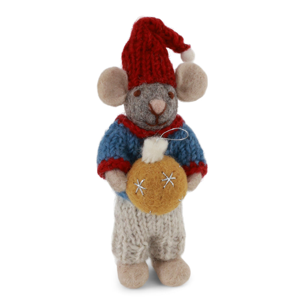 Small Grey Mouse with Christmas Bauble