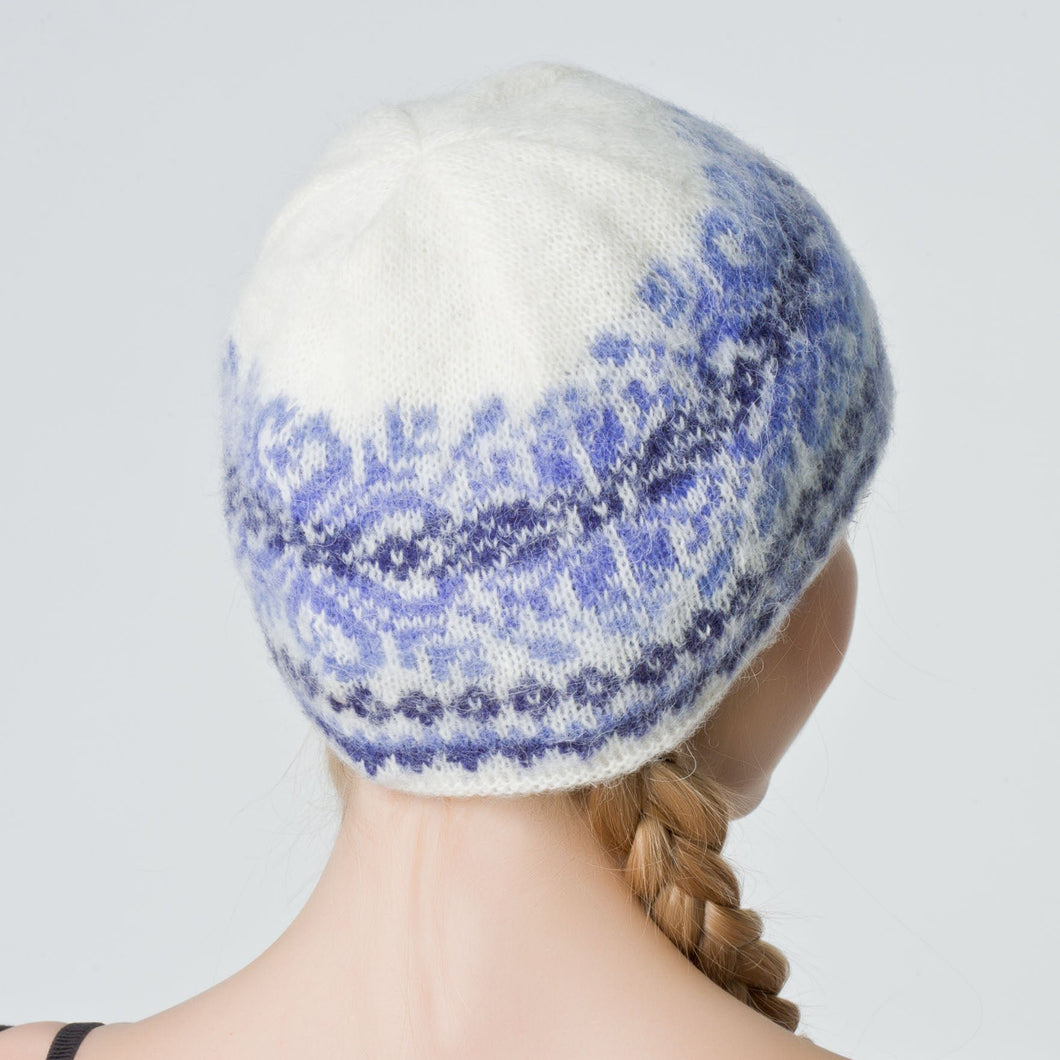 Icelandic Wool Ladies Toque - Light Blue Snowflake