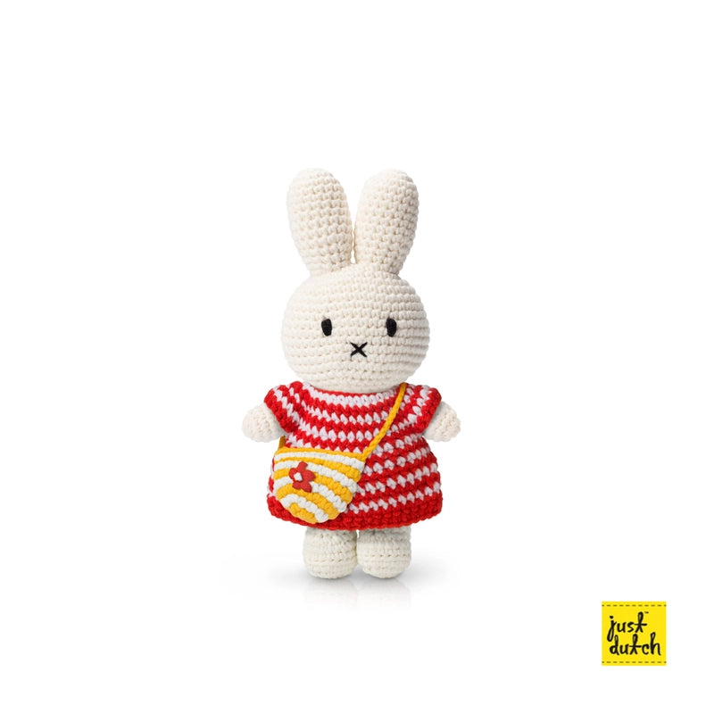 Miffy Rabbit with Red Striped Dress and her Yellow Striped Bag