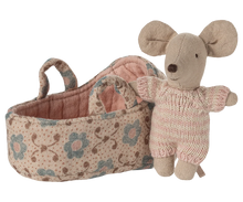 Load image into Gallery viewer, Baby Mouse in Carry Cot - Rose - Maileg
