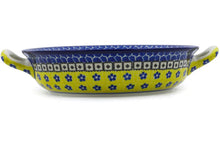 Load image into Gallery viewer, 10&quot; Round Baker with Handles - Polish Pottery -Sunburst Daisies - Ceramika Artystyczna
