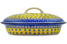 Load image into Gallery viewer, 10&quot; Covered Baker - Polish Pottery - Sunburst Daisies - Ceramika Artystyczna
