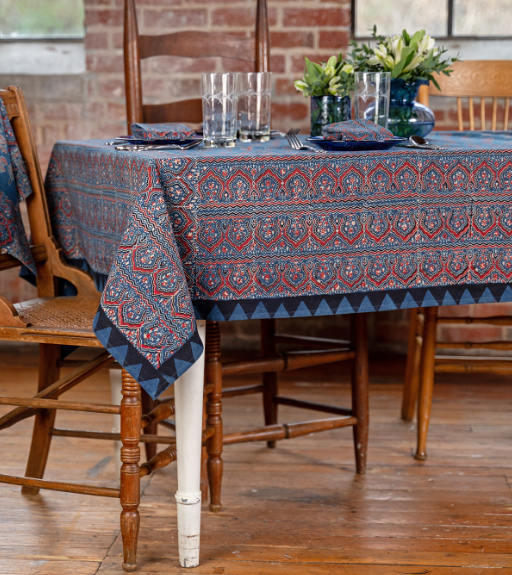 April Cornell – Wandering Rose Natural Dye Tablecloth, Indigo