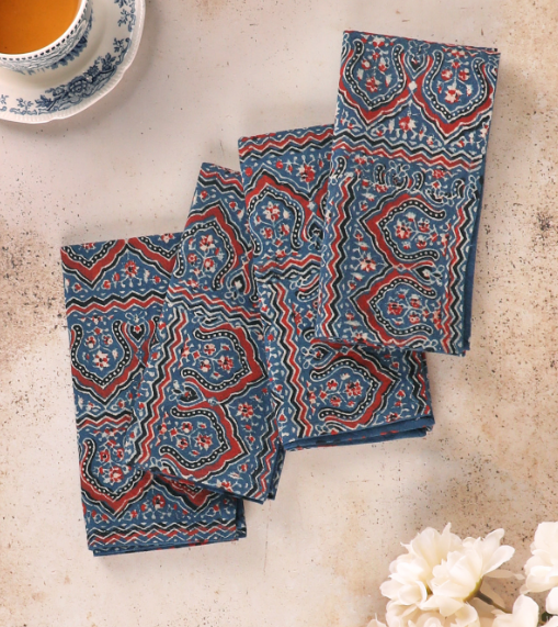 April Cornell – Wandering Rose Natural Dye Napkins, Indigo - Set of 4