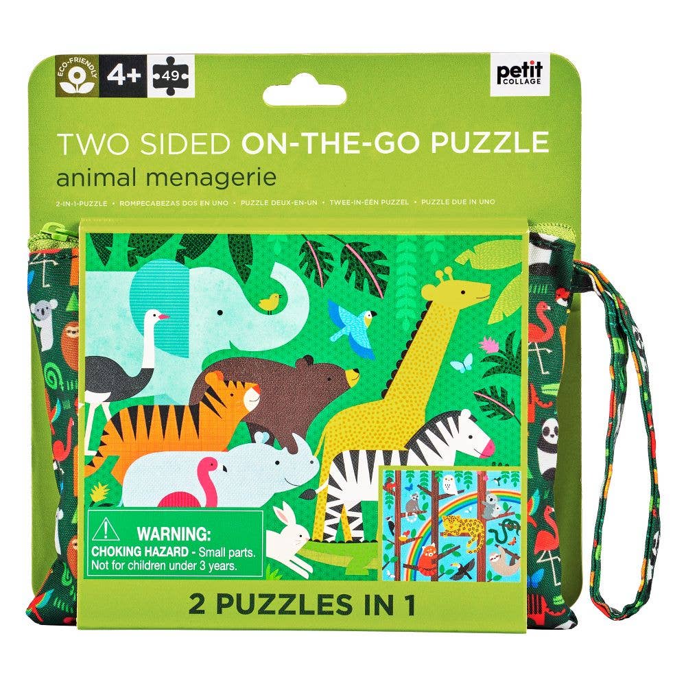 Petit Collage - Two Sided On-The-Go Puzzle  Animal Menagerie
