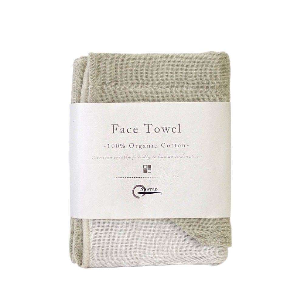 Nawrap Organic Cotton Face Towel - Ivory/Green