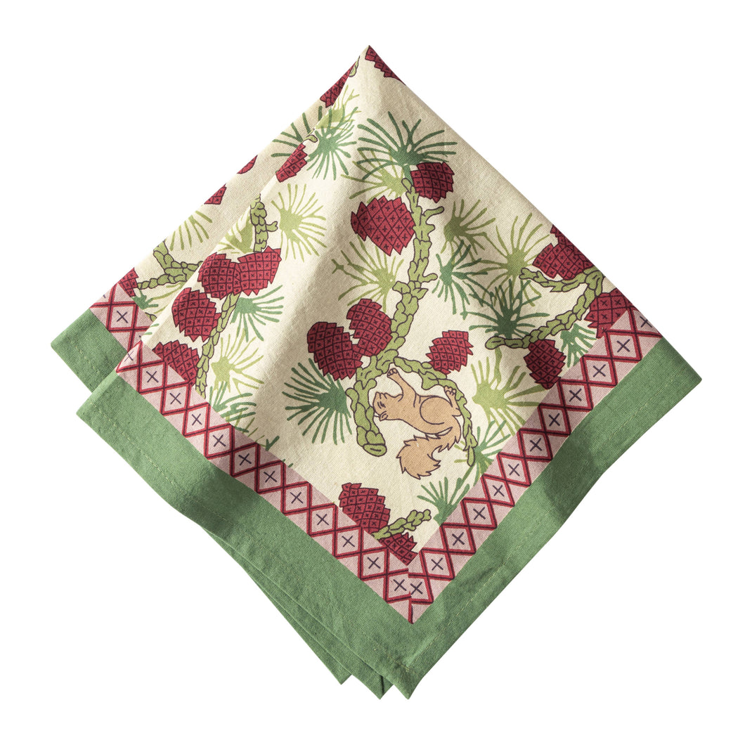 Squirrel & Pinecone Red & Brown Napkins - Couleur Nature