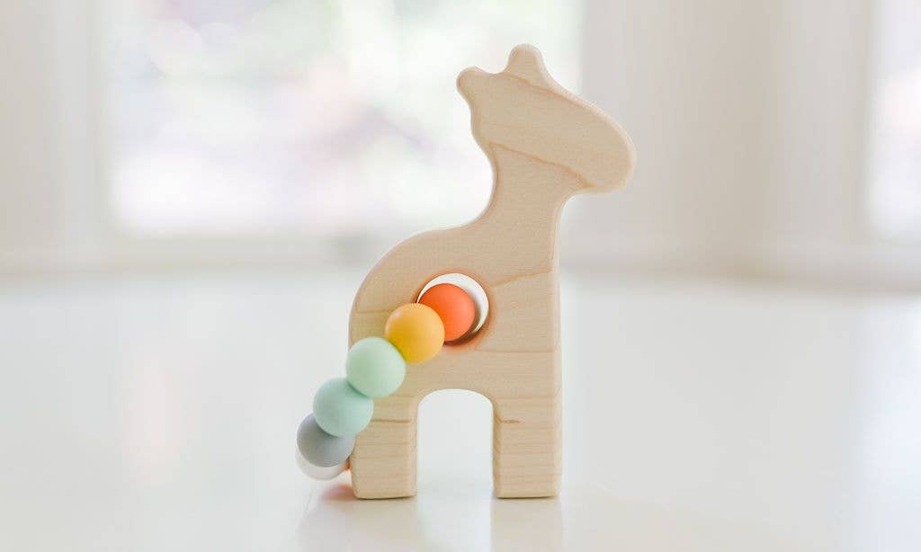 Bannor Toys - Giraffe Grasping Wooden Baby Toy with Teething Beads