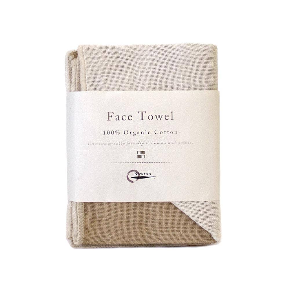 Nawrap Organic Cotton Face Towel - Ivory/Brown