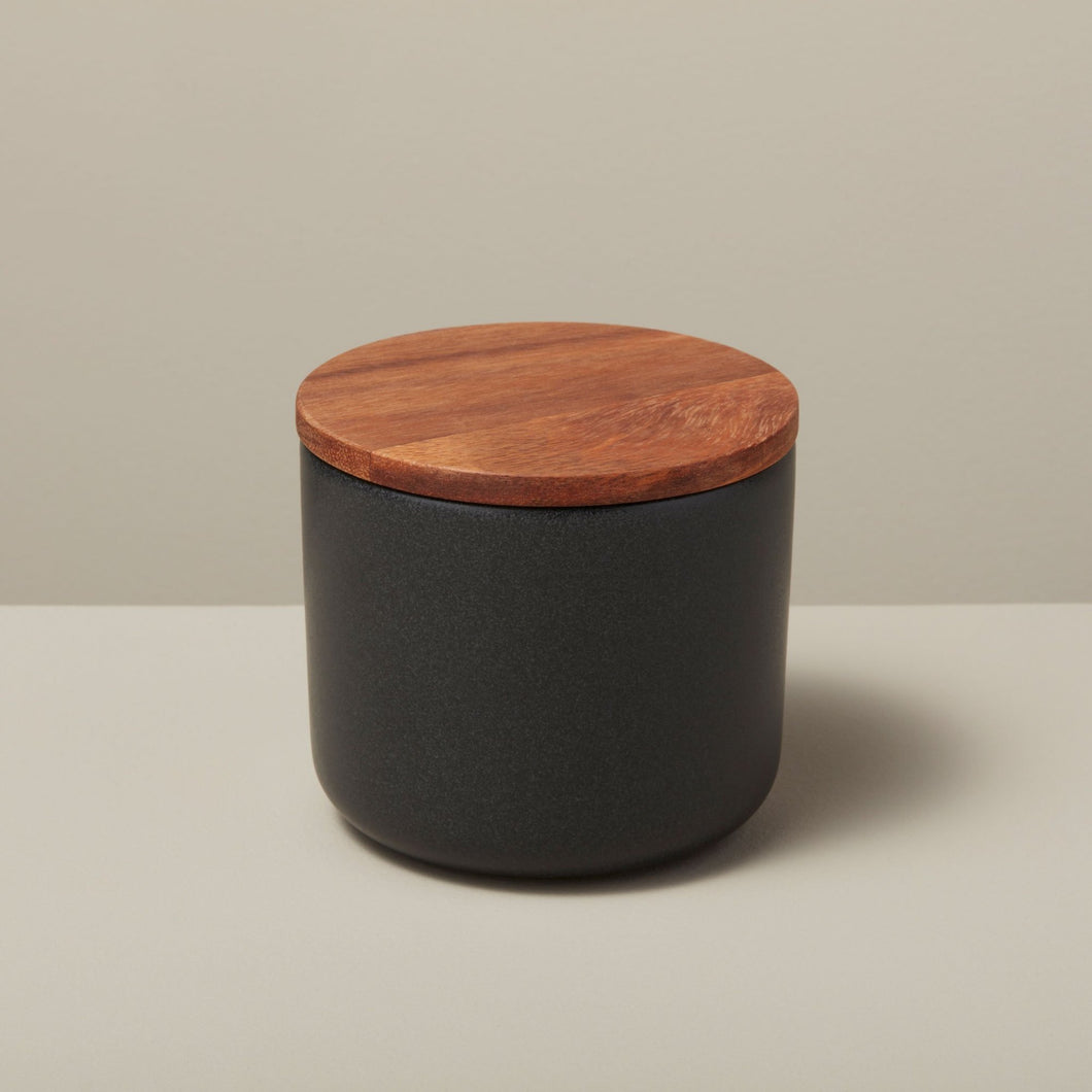 Medium Stoneware Container with Acacia Lid, Black