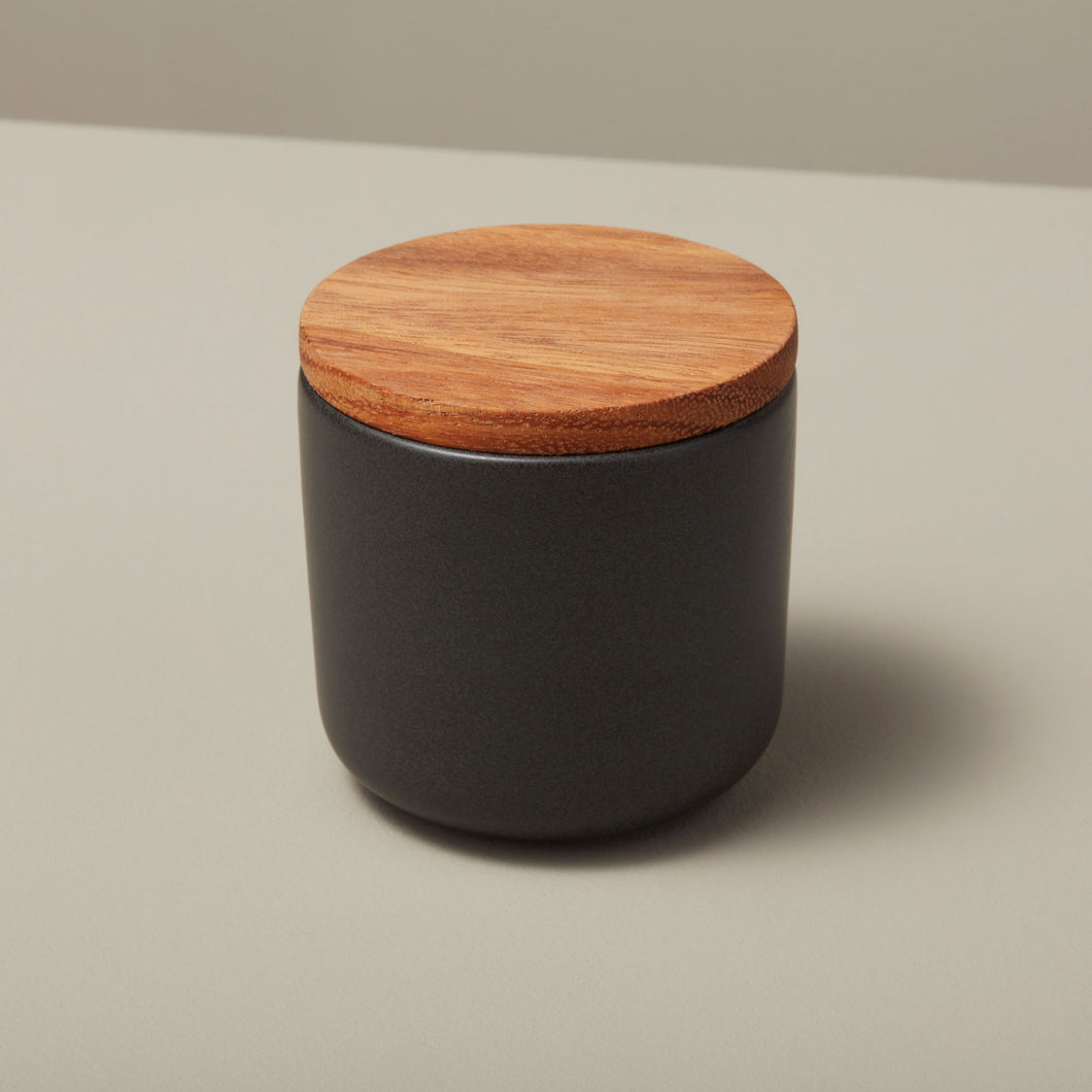 Small Stoneware Container with Acacia Lid, Black