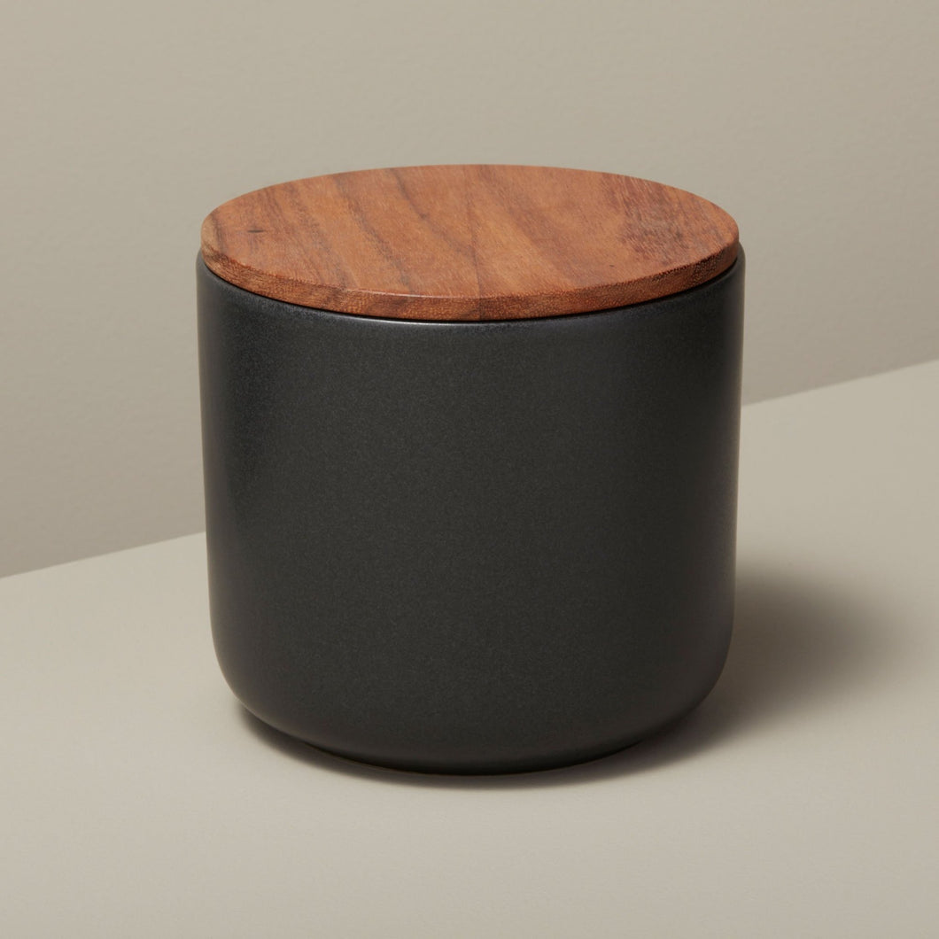 Large Stoneware Container with Acacia Lid, Black