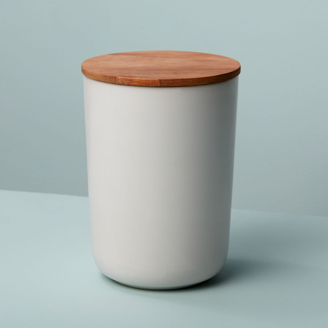 Extra-Large Stoneware Container with Acacia Lid, White