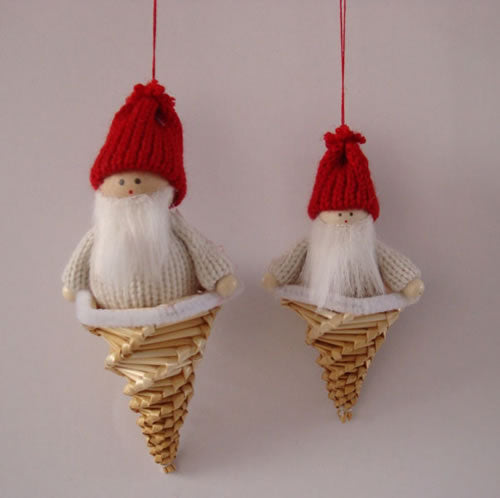 Pair of Straw Santa Cone Ornaments