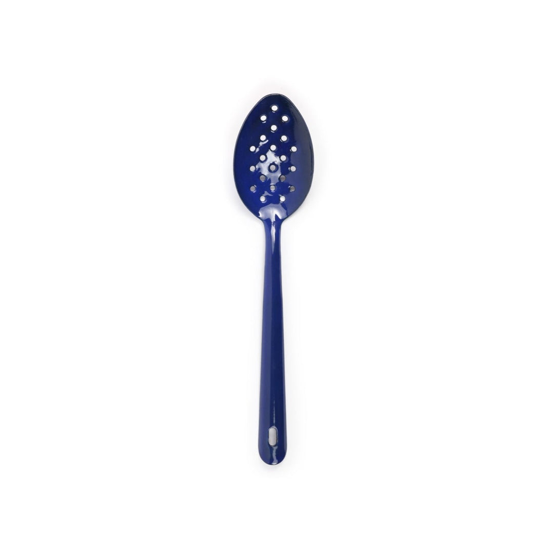 Vintage Enamelware Large Slotted Spoon - Dark Blue