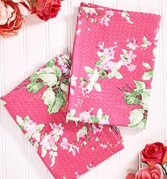 April Cornell – Pink Cottage Rose Waffle Weave Tea Towel