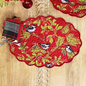 April Cornell - Chickadee Quilted Placemat - Red