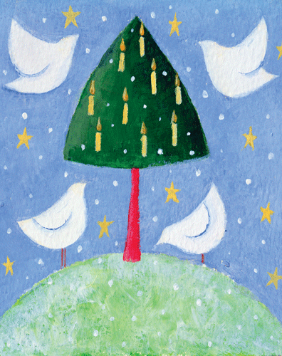 Doves Around the Tree Caspari Boxed Christmas Cards