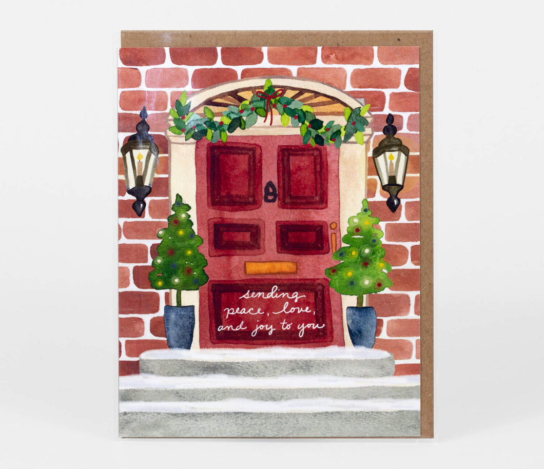 Red Door Peace Love and Joy Christmas Card