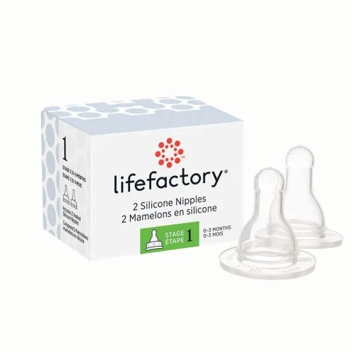 Stage 1 Silicone Nipples for 4oz and 9oz Glass Bottles - 2 pack