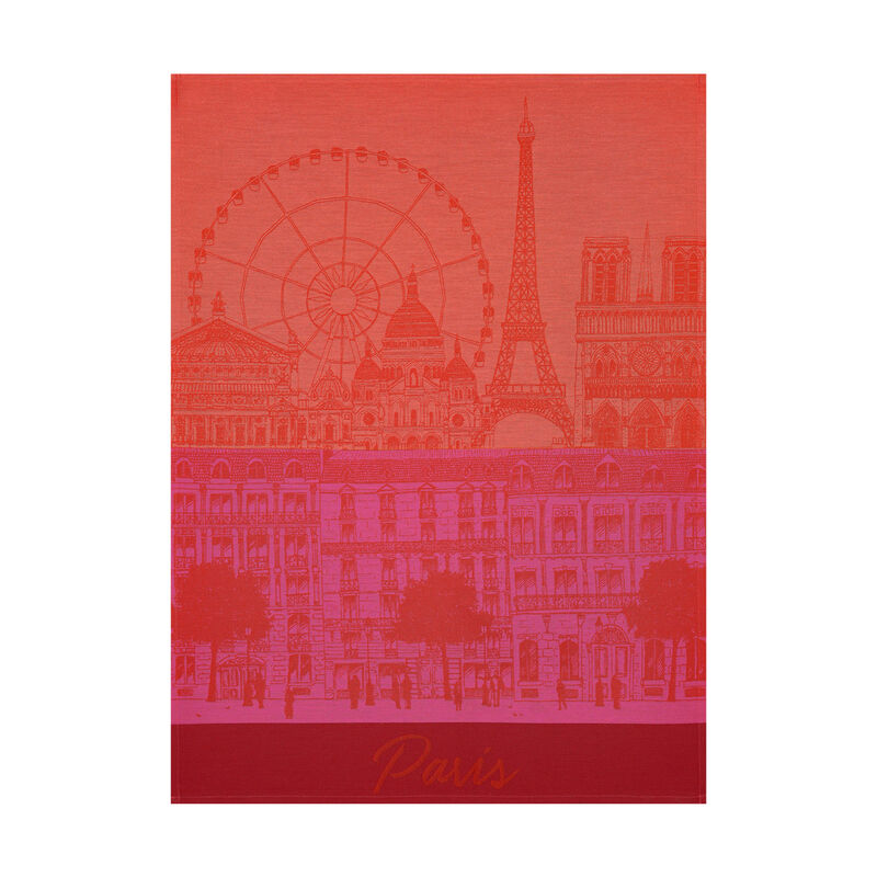 Le Jacquard Francais Tea Towel - Paris panorama Red Kiss